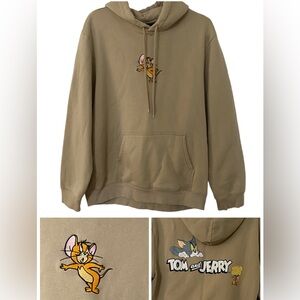 H&M WB Warmer Brothers Tom & Jerry Tan Hoodie Cartoon Cat Mouse Graphic Large L